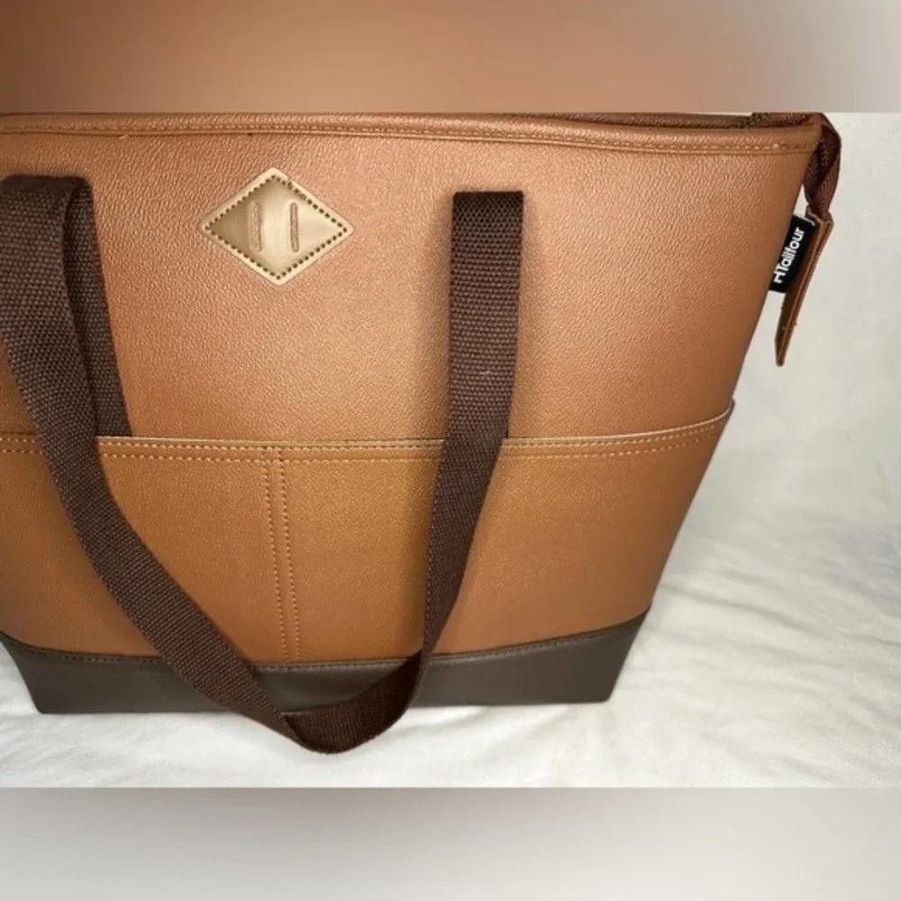 Tailfour Dog Bag Carrier Brown Leather with External Pockets and Handles